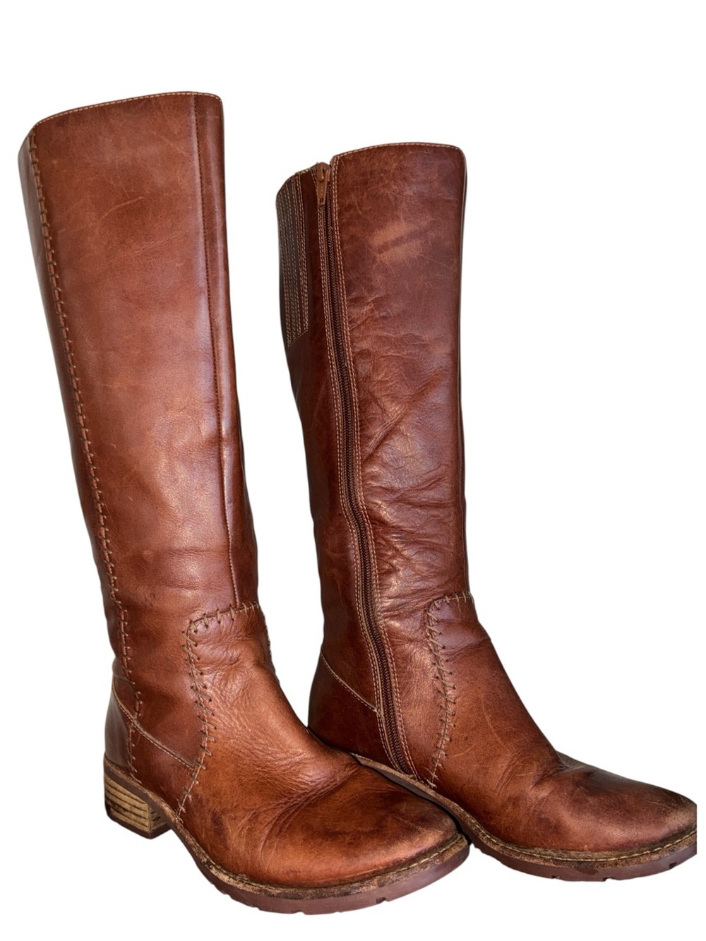 Sofft Boots Women's 7, Brown Tall Leather "Chelsea",  inside zip, block heel GUC